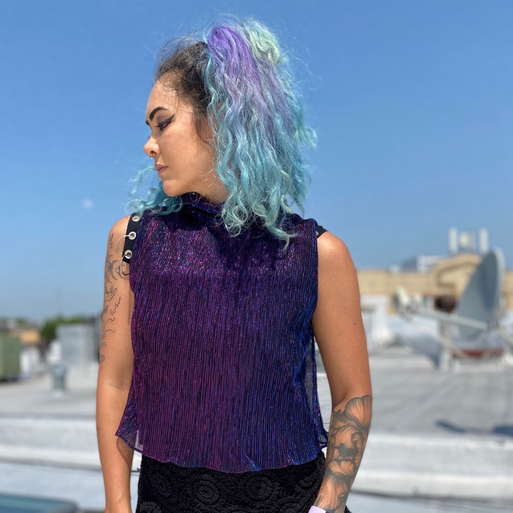 Purple and blue iridescent glitter tank top